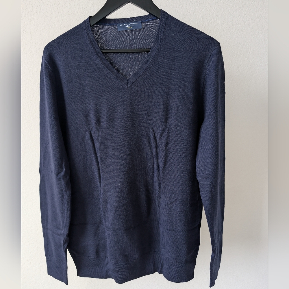 Men's Navy Charles Thyritt Merino V-Neck Sweater
